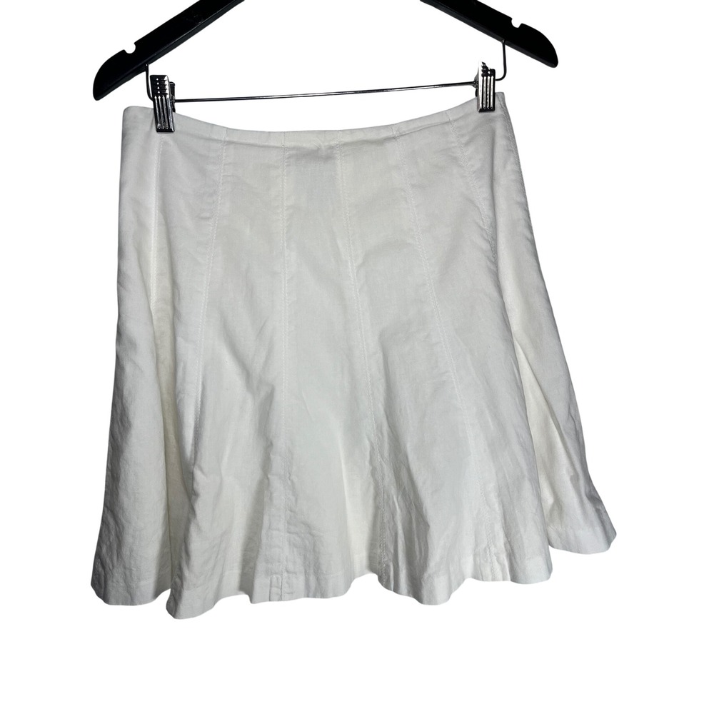 White House Black Market Size 4 White Linen Blend Lined Paneled Flare Mini Skirt - Picture 3 of 9